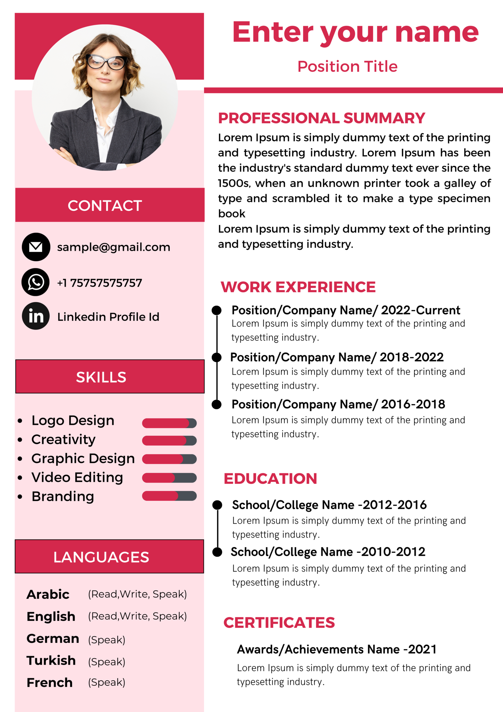 Dubai Resume Template – Compact One Page Style