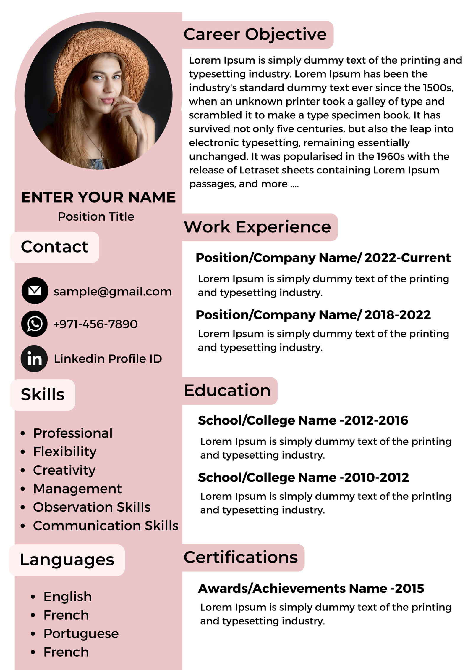 Dubai Resume Template – Career Switcher Layout