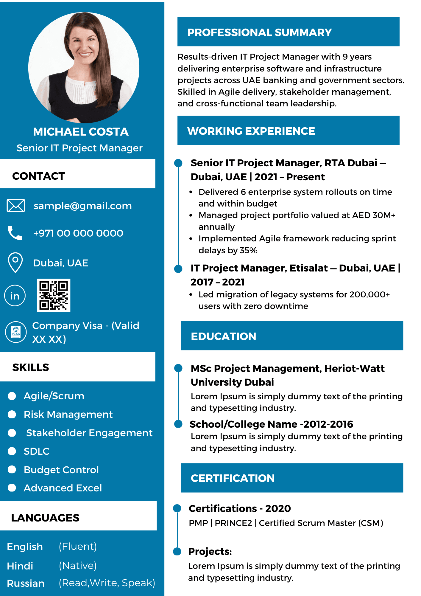 Full Stack Developer Resume Template Dubai 2026 — Developer Portfolio | Canva Editable ATS-Friendly