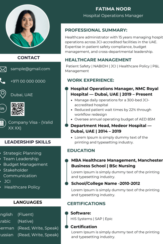 Pharmacist Resume Template Dubai 2026 — Clinical Clean | Canva Editable ATS-Friendly