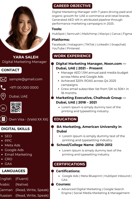 Front Desk Resume Template Dubai 2026 — Concierge Elegant | Canva Editable ATS-Friendly