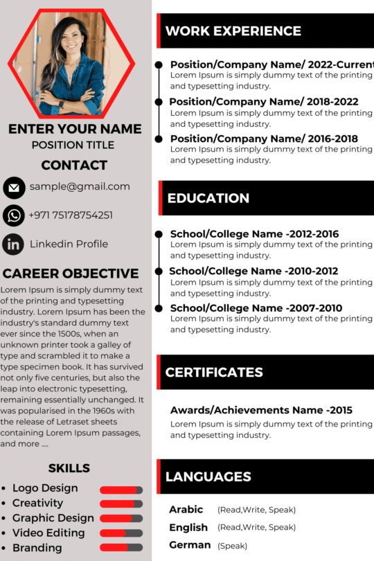 Dubai Resume Template – Experience First Layout