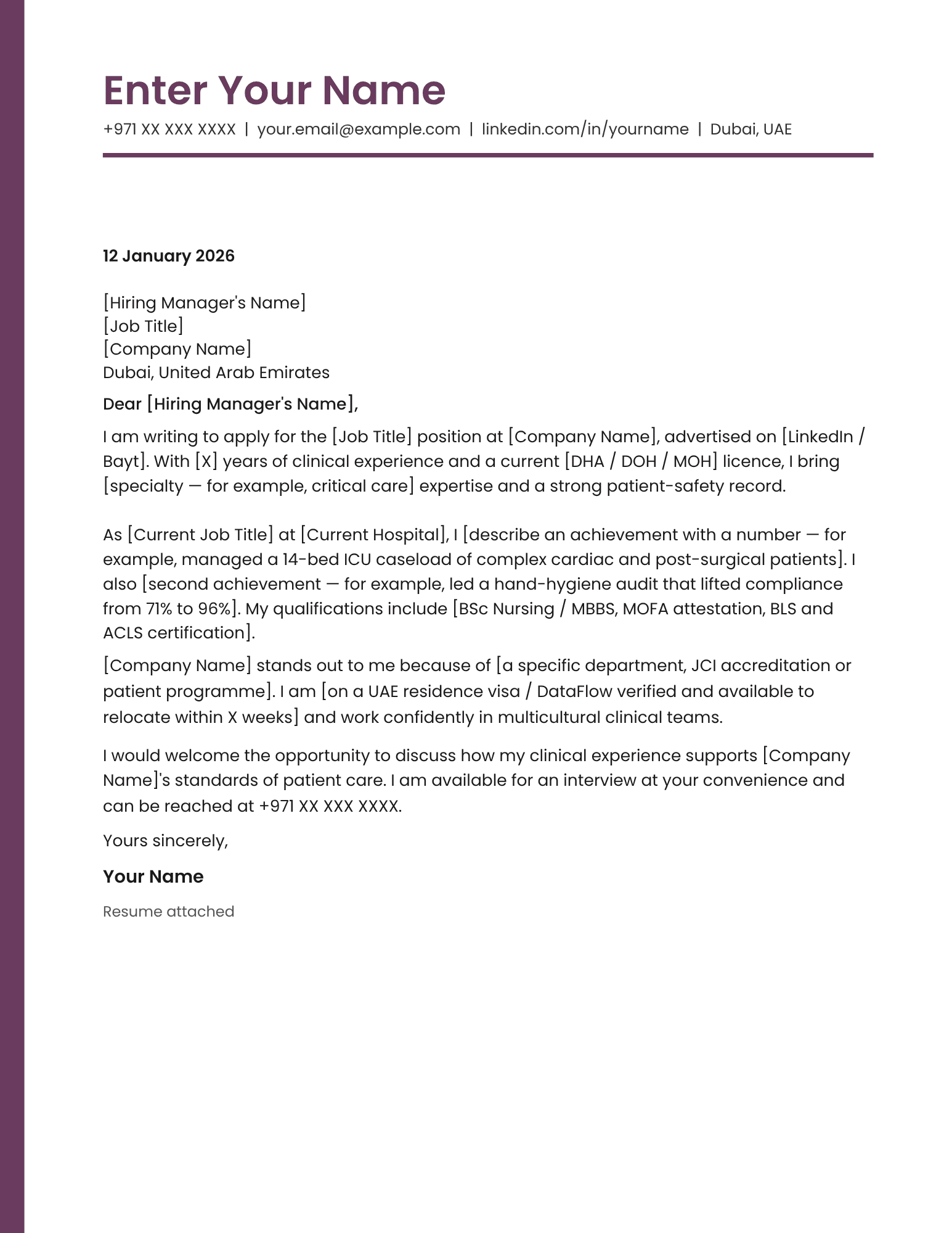 Dubai pharmacist cover letter template premium medical design Canva A4
