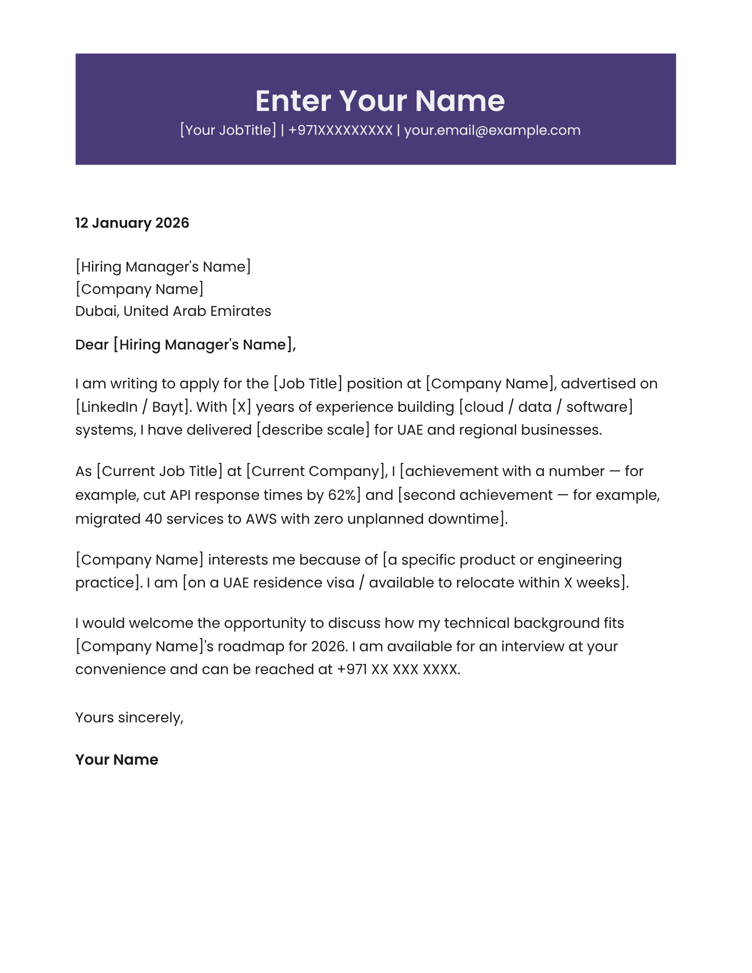 Dubai cybersecurity professional cover letter template premium design Canva A4