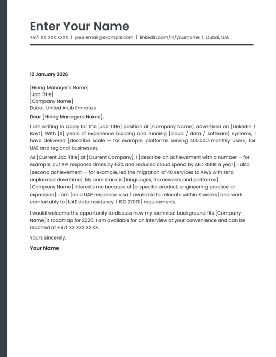 Dubai data analyst cover letter template professional design Canva A4